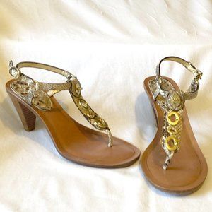 Coach Charlene Snake Print Signature Turnlock Stacked Heel Sandals